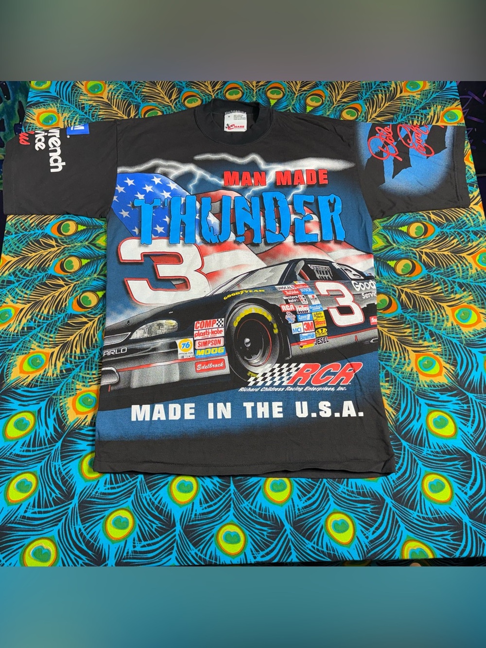 Vintage 90s Dale Earndhart “Man Made Thunder” Nascar AOP T-Shirt